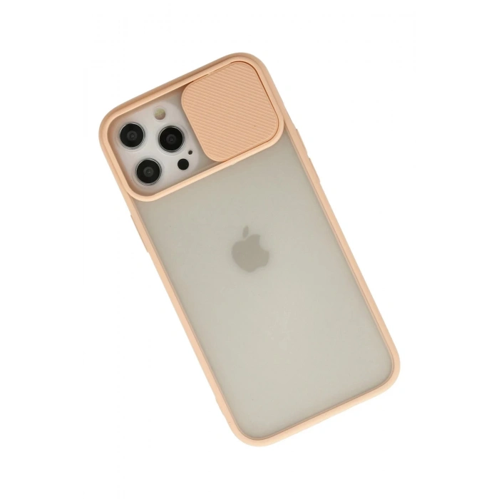 Newface iPhone 12 Pro Max Kılıf Palm Buzlu Kamera Sürgülü Silikon - Pembe