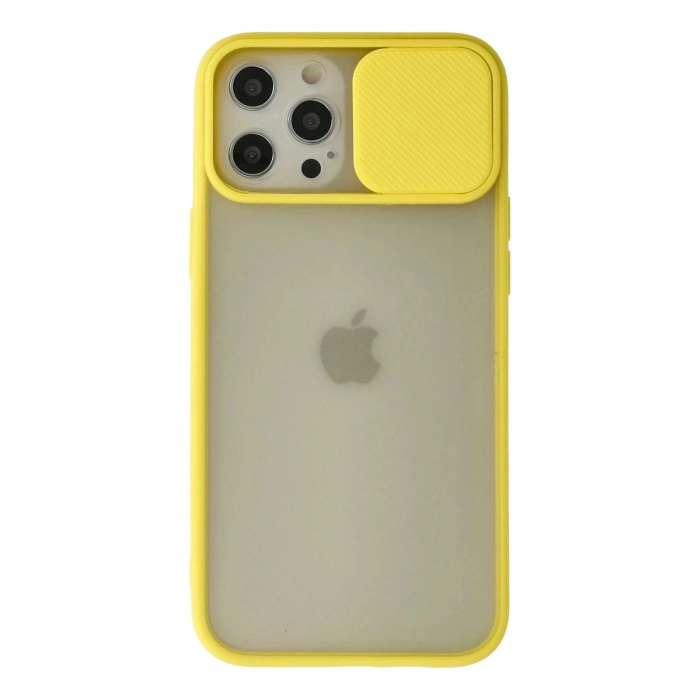 Newface iPhone 12 Pro Max Kılıf Palm Buzlu Kamera Sürgülü Silikon - Sarı