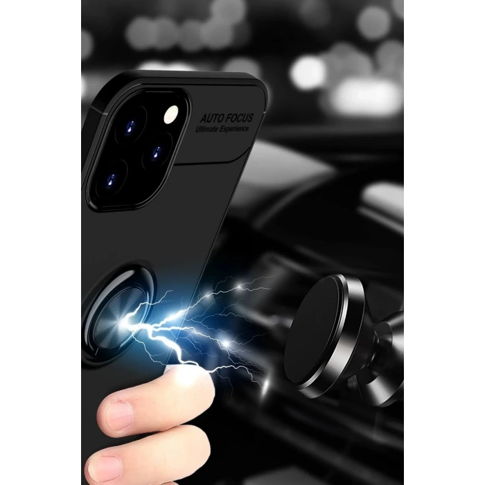 Newface iPhone 12 Pro Max Kılıf Range Yüzüklü Silikon - Kırmızı