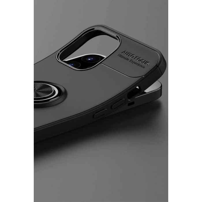 Newface iPhone 12 Pro Max Kılıf Range Yüzüklü Silikon - Siyah-Kırmızı