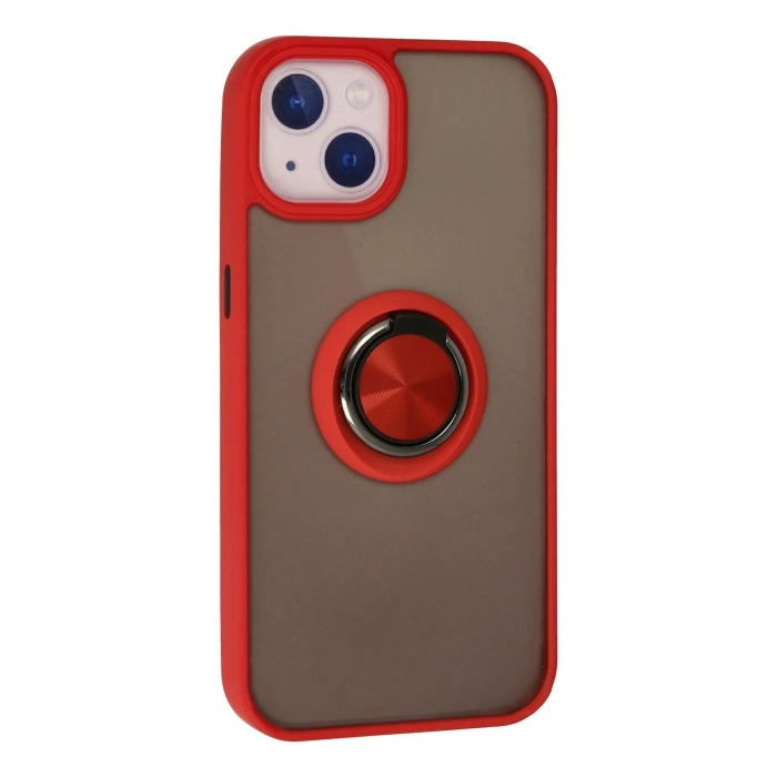 Newface iPhone 13 Kılıf Montreal Yüzüklü Silikon Kapak - Kırmızı