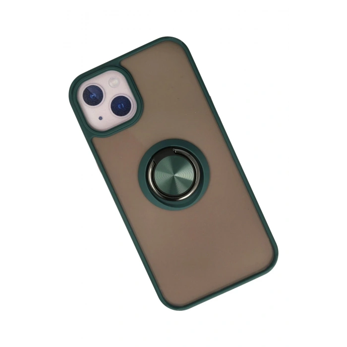 Newface iPhone 13 Kılıf Montreal Yüzüklü Silikon Kapak - Yeşil