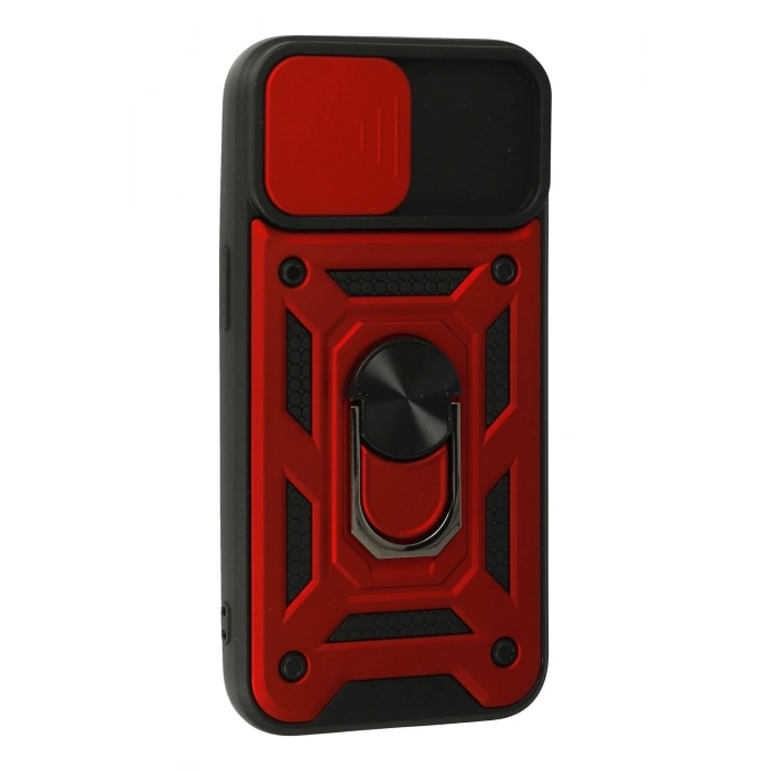 Newface iPhone 13 Kılıf Pars Lens Yüzüklü Silikon - Kırmızı