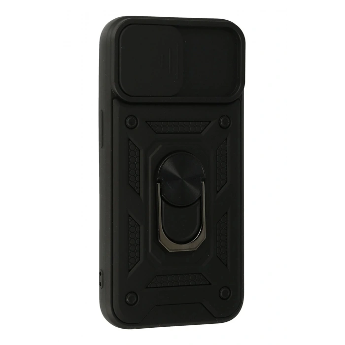 Newface iPhone 13 Kılıf Pars Lens Yüzüklü Silikon - Siyah