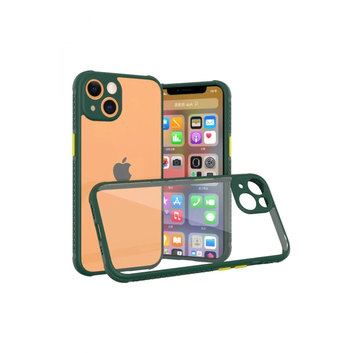 Newface iPhone 13 Mini Kılıf Miami Şeffaf Silikon - Koyu Yeşil