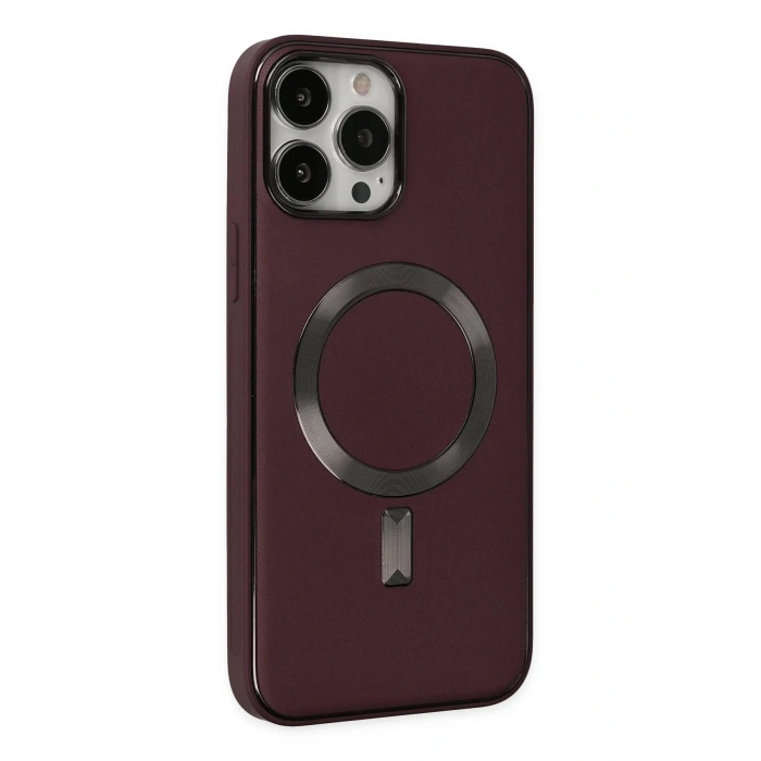 Newface iPhone 13 Pro Kılıf Coco Deri Magneticsafe Silikon - Bordo
