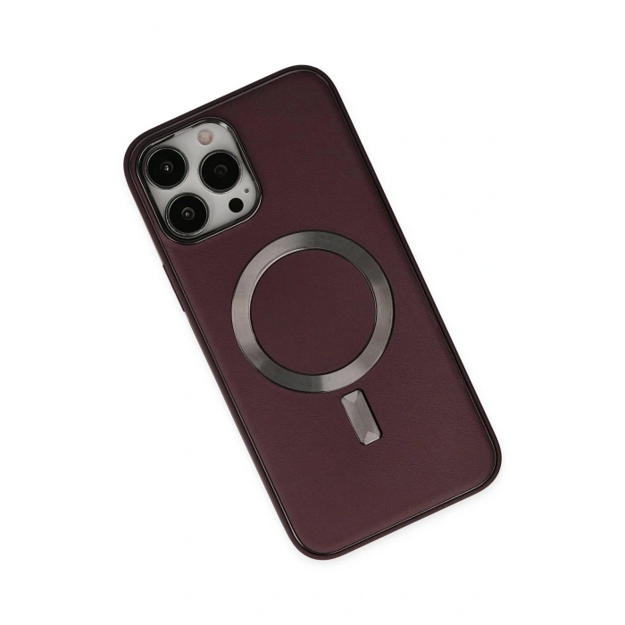 Newface iPhone 13 Pro Kılıf Coco Deri Magneticsafe Silikon - Bordo