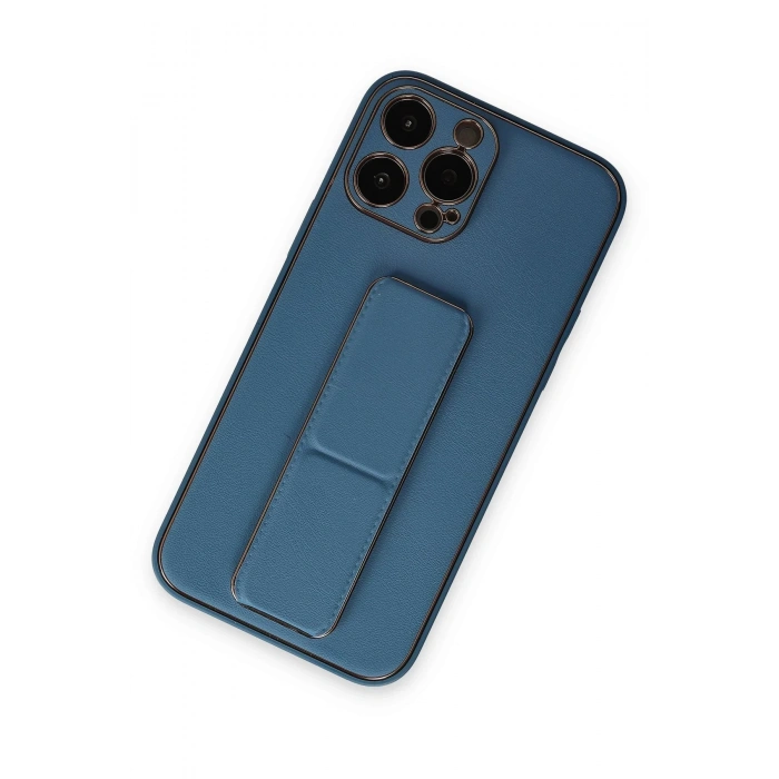 Newface iPhone 13 Pro Kılıf Coco Deri Standlı Kapak - Açık Mavi