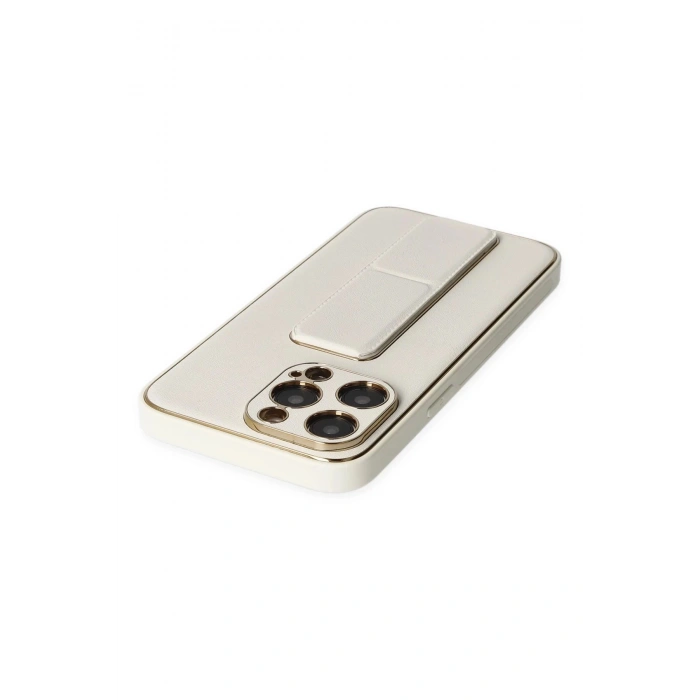 Newface iPhone 13 Pro Kılıf Coco Deri Standlı Kapak - Beyaz