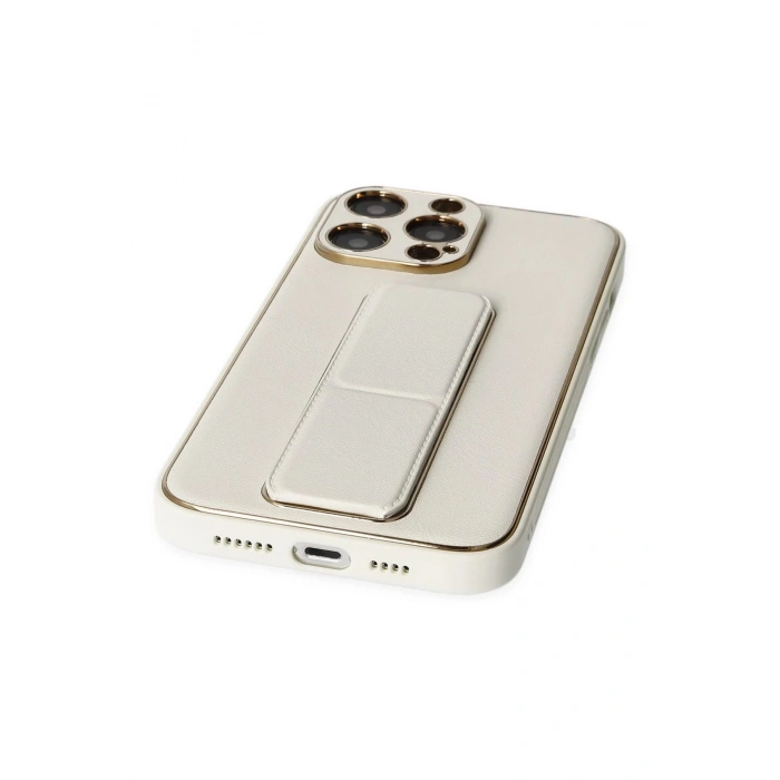 Newface iPhone 13 Pro Kılıf Coco Deri Standlı Kapak - Beyaz