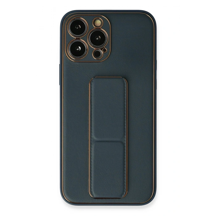 Newface iPhone 13 Pro Kılıf Coco Deri Standlı Kapak - Mavi