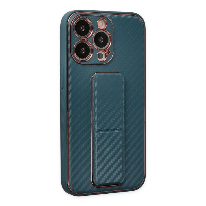 Newface iPhone 13 Pro Kılıf Coco Karbon Standlı Kapak - Lacivert