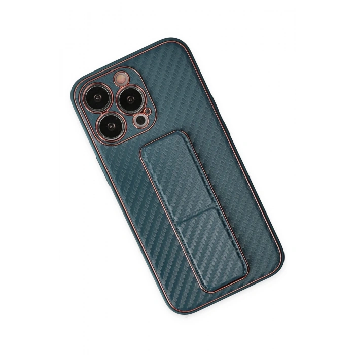 Newface iPhone 13 Pro Kılıf Coco Karbon Standlı Kapak - Lacivert