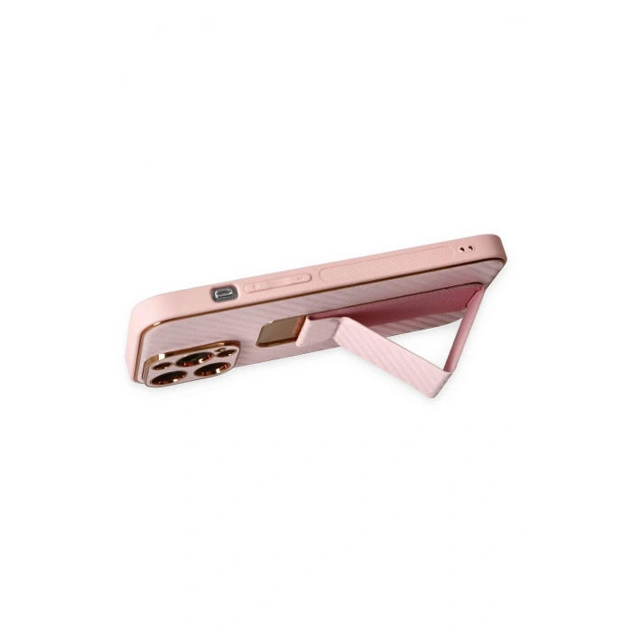 Newface iPhone 13 Pro Kılıf Coco Karbon Standlı Kapak - Pembe