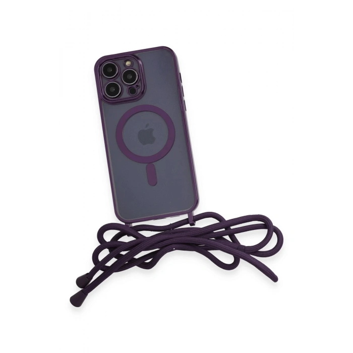 Newface iPhone 13 Pro Kılıf Divo Lazer Askılı Magsafe Kapak - Derin Mor