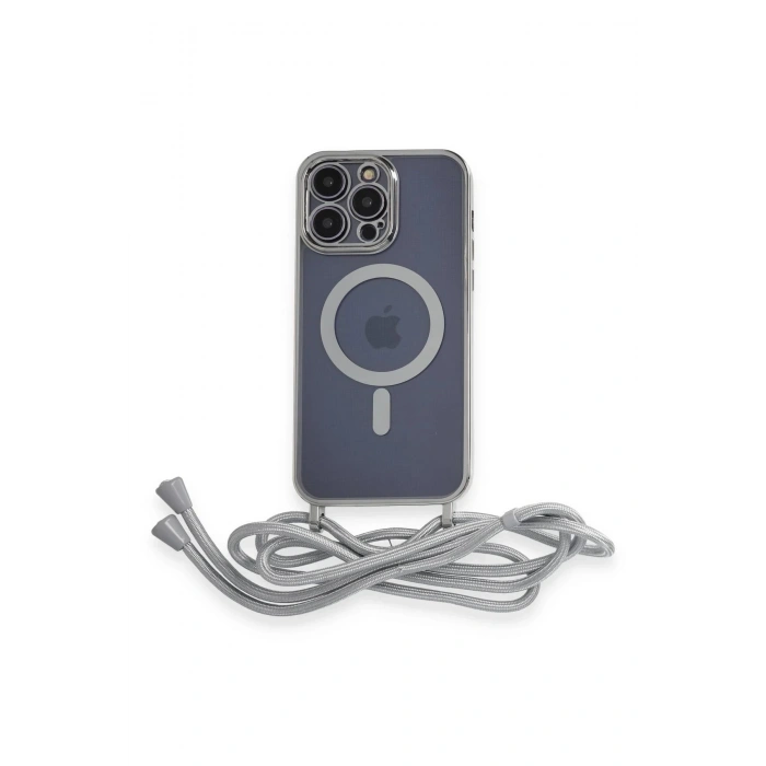 Newface iPhone 13 Pro Kılıf Divo Lazer Askılı Magsafe Kapak - Gümüş