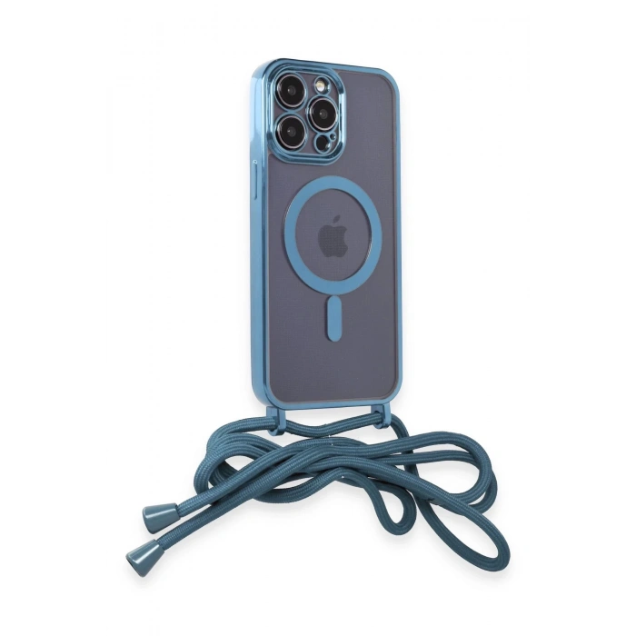 Newface iPhone 13 Pro Kılıf Divo Lazer Askılı Magsafe Kapak - Sierra Blue