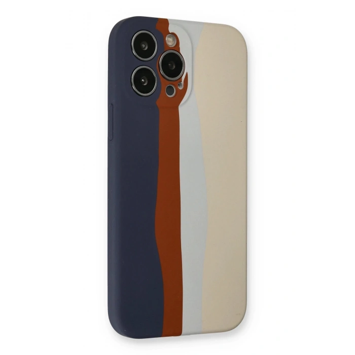 Newface iPhone 13 Pro Kılıf Ebruli Lansman Silikon - Lacivert-Krem