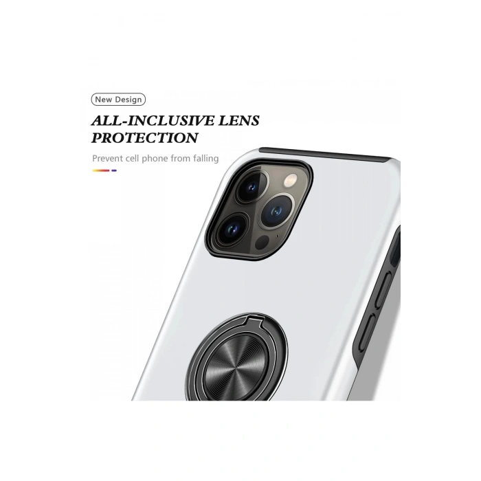 Newface iPhone 13 Pro Kılıf Elit Yüzüklü Kapak - Gümüş