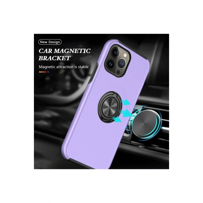 Newface iPhone 13 Pro Kılıf Elit Yüzüklü Kapak - Mor