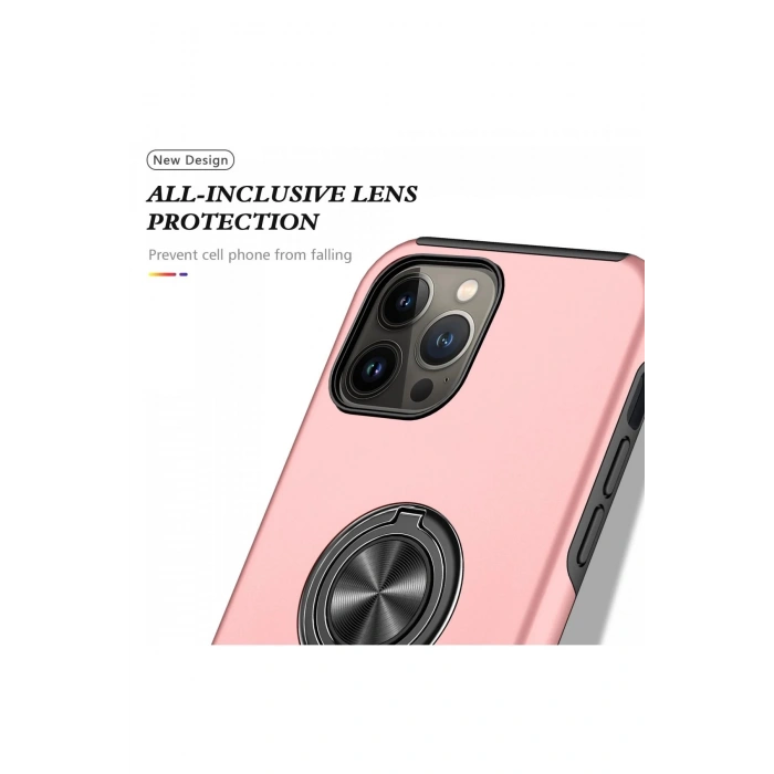 Newface iPhone 13 Pro Kılıf Elit Yüzüklü Kapak - Pembe