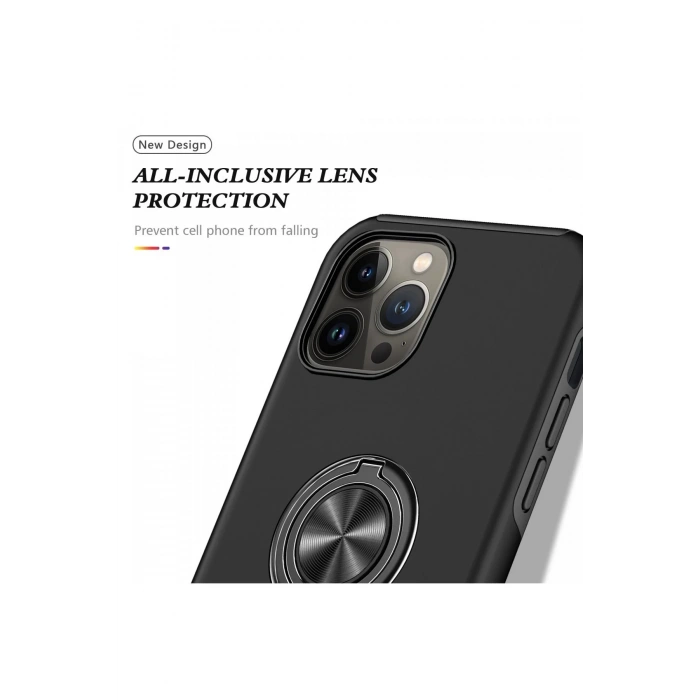 Newface iPhone 13 Pro Kılıf Elit Yüzüklü Kapak - Siyah