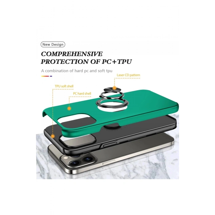 Newface iPhone 13 Pro Kılıf Elit Yüzüklü Kapak - Yeşil