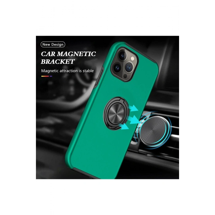 Newface iPhone 13 Pro Kılıf Elit Yüzüklü Kapak - Yeşil