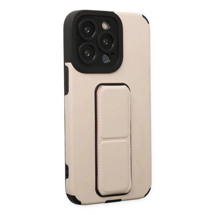 Newface iPhone 13 Pro Kılıf Mega Standlı Silikon - Gold