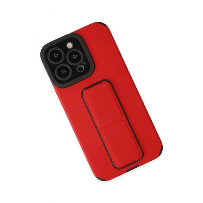 Newface iPhone 13 Pro Kılıf Mega Standlı Silikon - Kırmızı