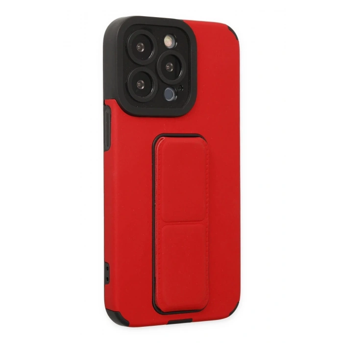 Newface iPhone 13 Pro Kılıf Mega Standlı Silikon - Kırmızı