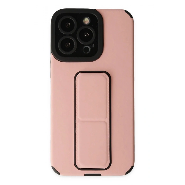 Newface iPhone 13 Pro Kılıf Mega Standlı Silikon - Pudra