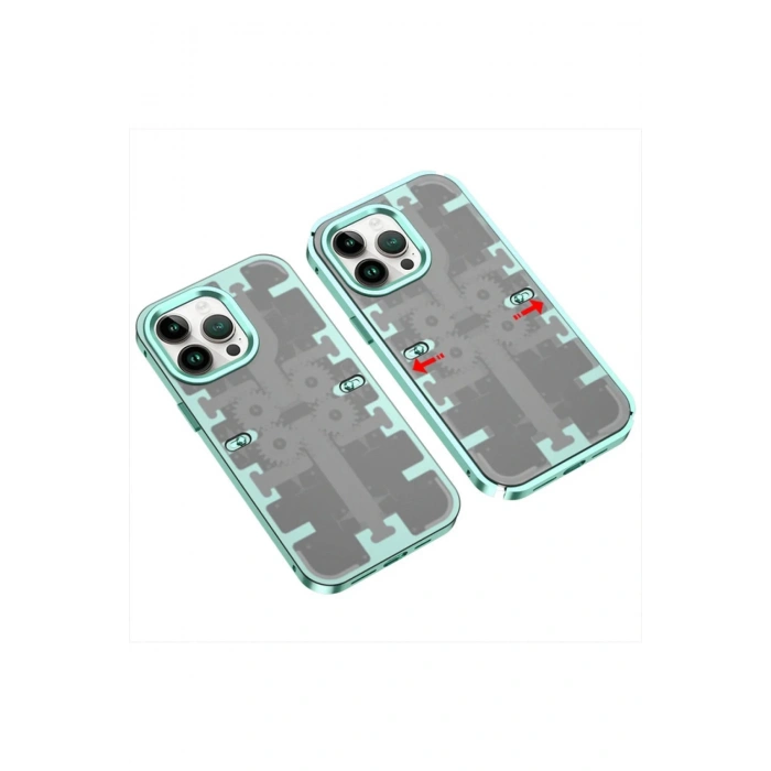 Newface iPhone 13 Pro Kılıf Mekanik Bumper Kapak - Yeşil