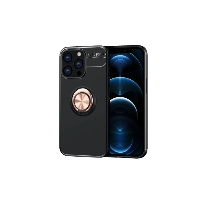 Newface iPhone 13 Pro Kılıf Range Yüzüklü Silikon - Siyah-Gold