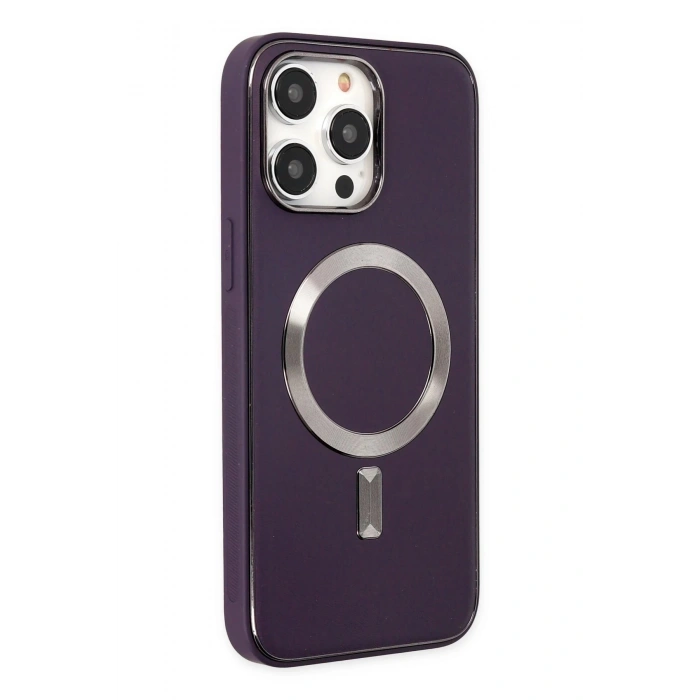 Newface iPhone 13 Pro Max Kılıf Coco Deri Magneticsafe Silikon - Derin Mor