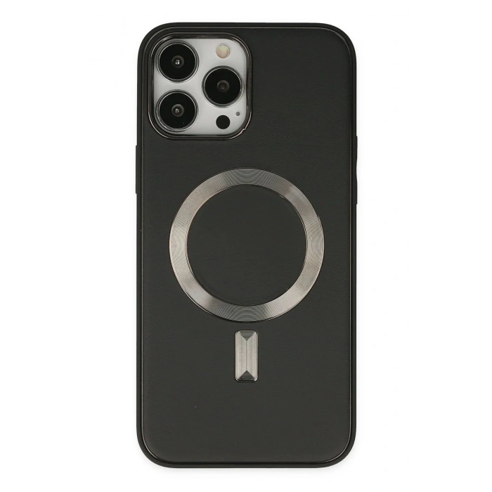 Newface iPhone 13 Pro Max Kılıf Coco Deri Magneticsafe Silikon - Siyah