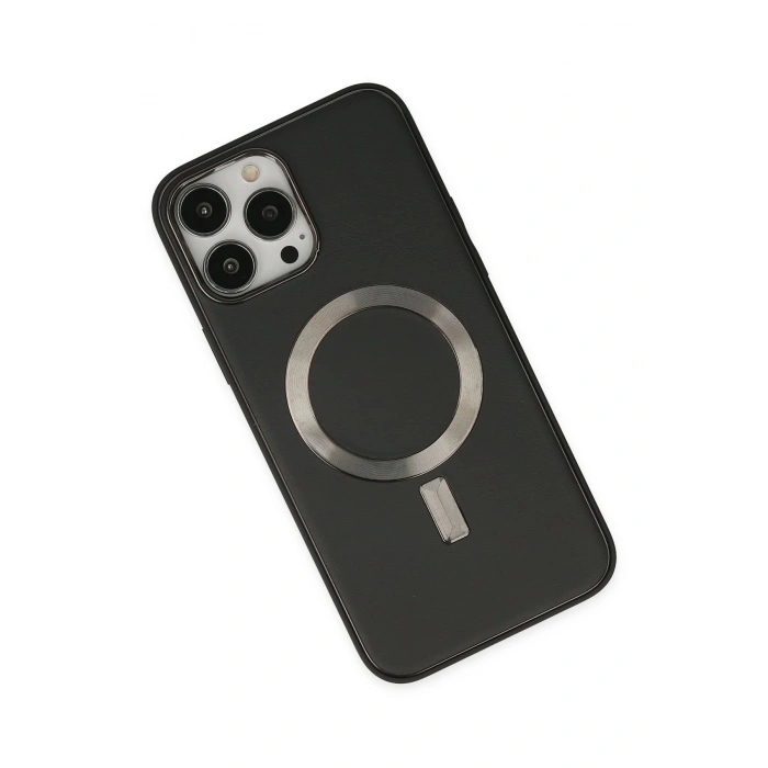Newface iPhone 13 Pro Max Kılıf Coco Deri Magneticsafe Silikon - Siyah