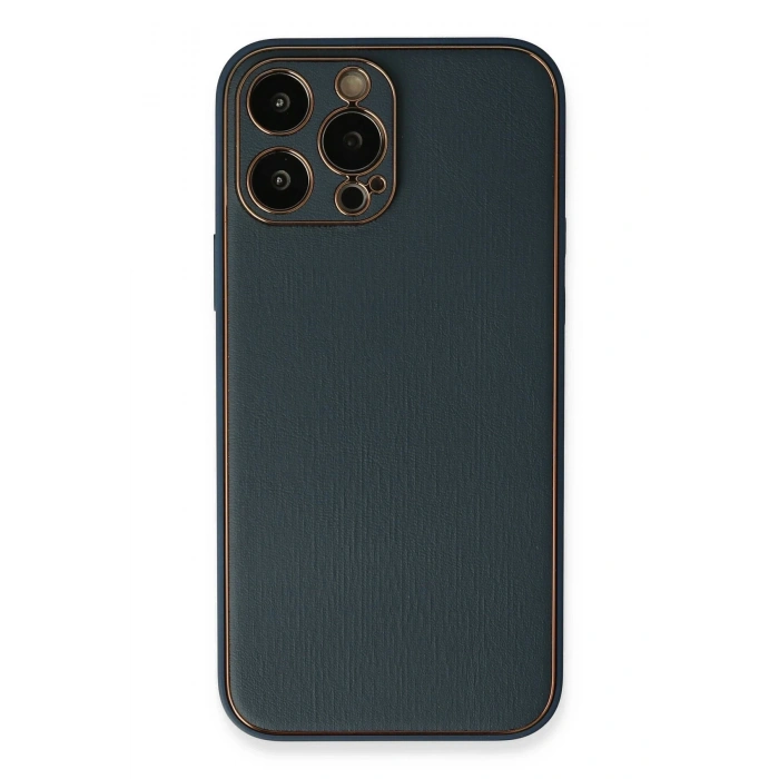 Newface iPhone 13 Pro Max Kılıf Coco Deri Silikon Kapak - Mavi