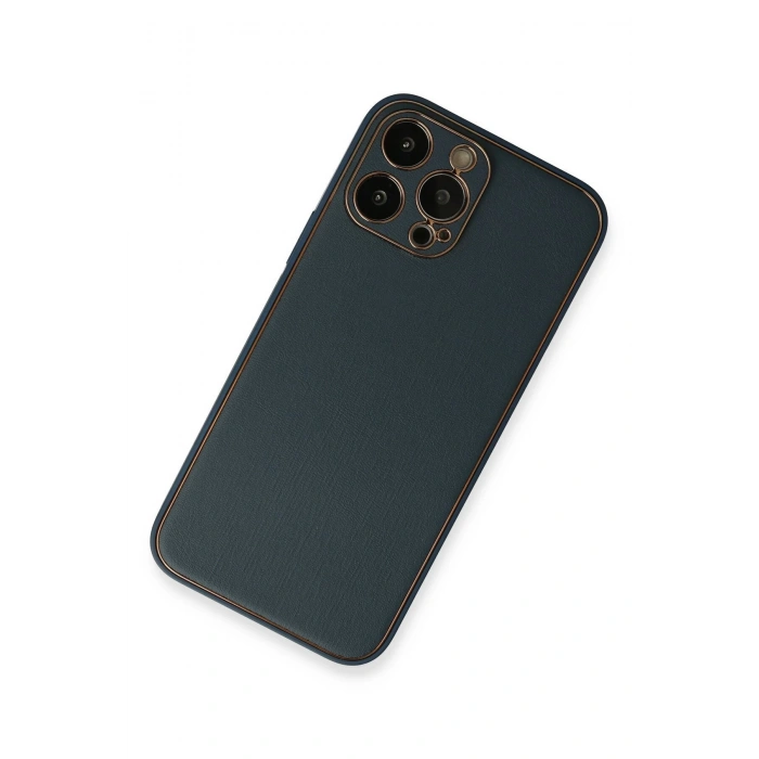 Newface iPhone 13 Pro Max Kılıf Coco Deri Silikon Kapak - Mavi