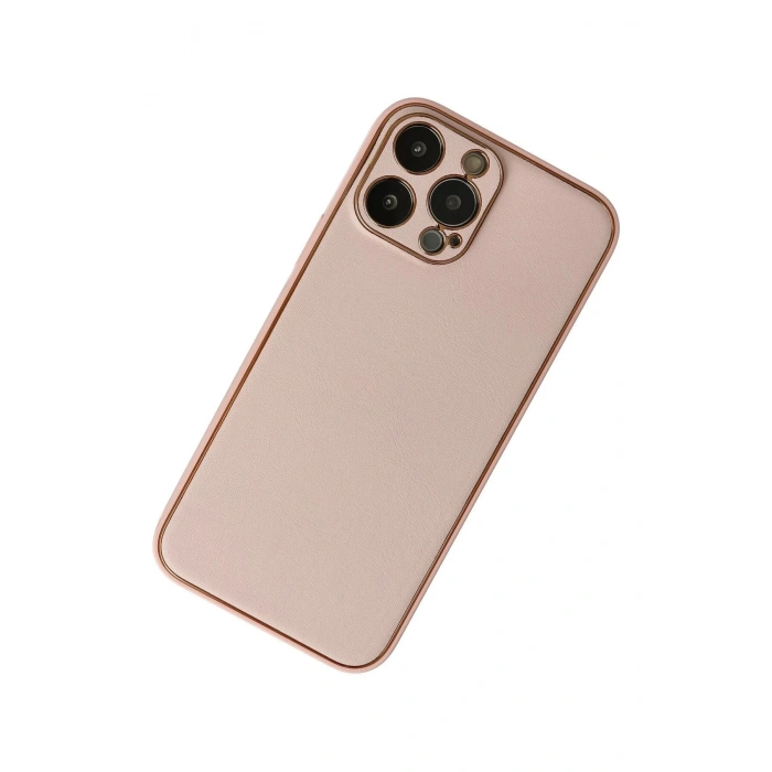 Newface iPhone 13 Pro Max Kılıf Coco Deri Silikon Kapak - Pudra