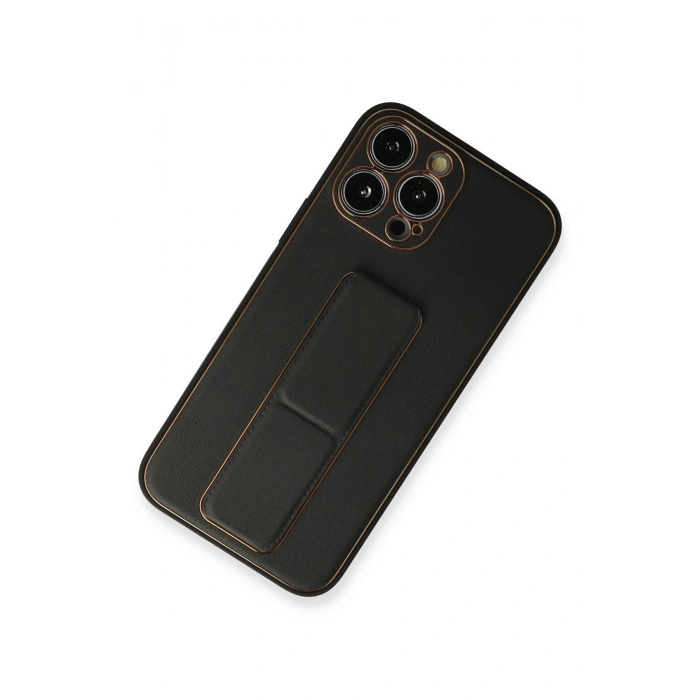 Newface iPhone 13 Pro Max Kılıf Coco Deri Standlı Kapak - Siyah