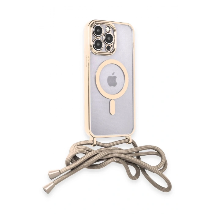 Newface iPhone 13 Pro Max Kılıf Divo Lazer Askılı Magsafe Kapak - Gold
