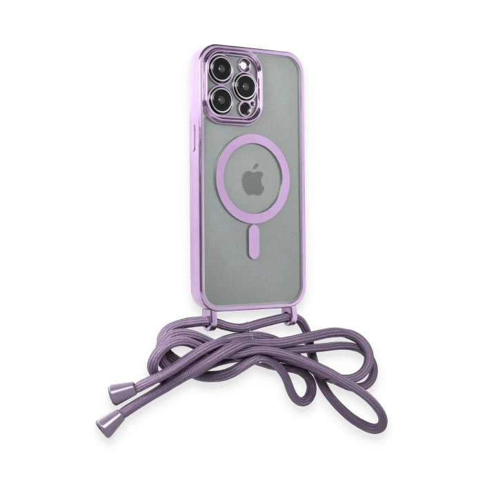 Newface iPhone 13 Pro Max Kılıf Divo Lazer Askılı Magsafe Kapak - Lila