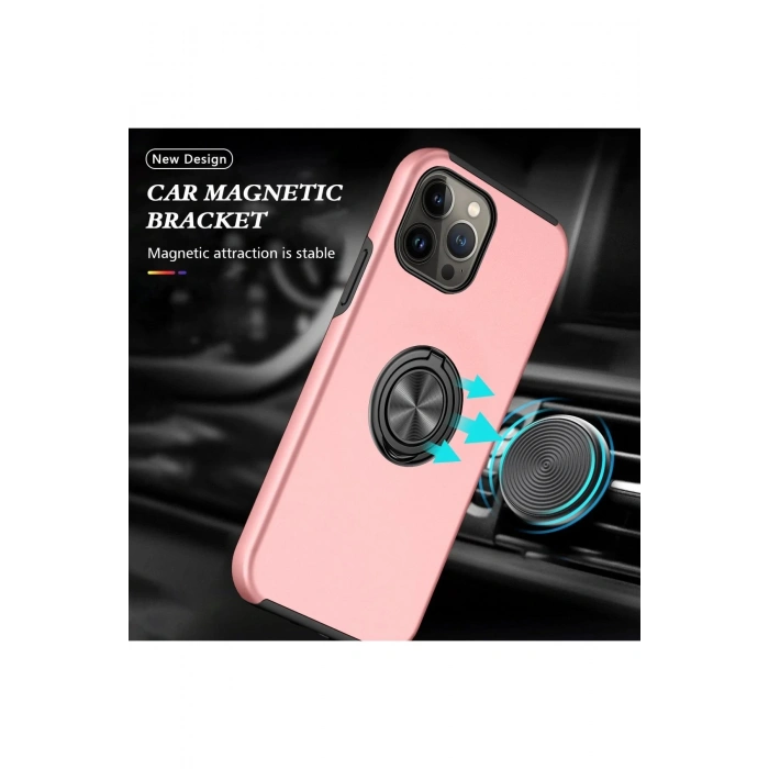 Newface iPhone 13 Pro Max Kılıf Elit Yüzüklü Kapak - Pembe