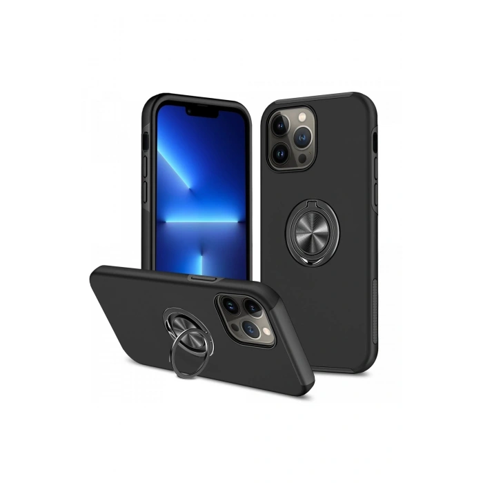 Newface iPhone 13 Pro Max Kılıf Elit Yüzüklü Kapak - Siyah