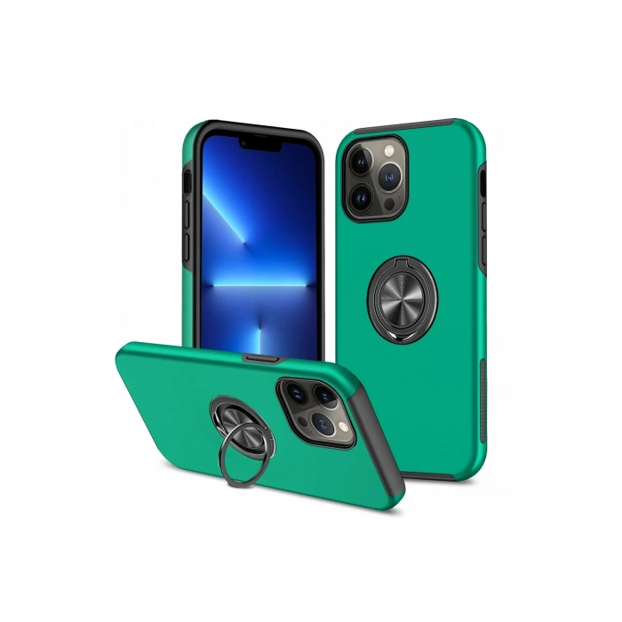 Newface iPhone 13 Pro Max Kılıf Elit Yüzüklü Kapak - Yeşil