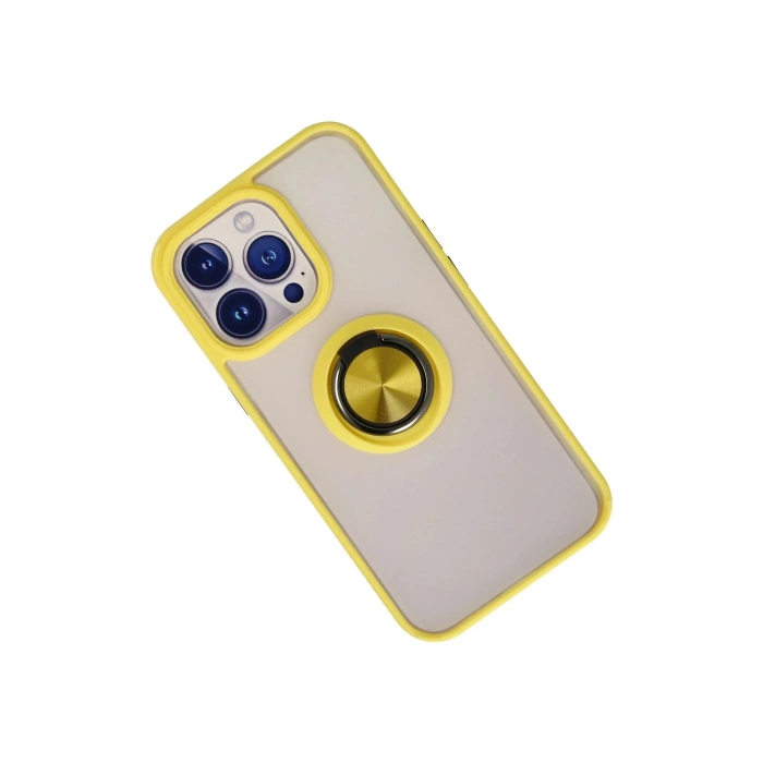 Newface iPhone 13 Pro Max Kılıf Montreal Yüzüklü Silikon Kapak - Sarı