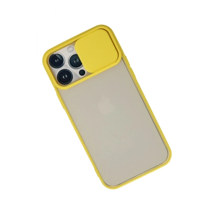 Newface iPhone 13 Pro Max Kılıf Palm Buzlu Kamera Sürgülü Silikon - Sarı