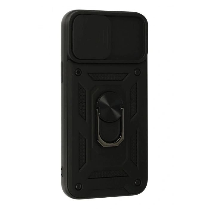 Newface iPhone 13 Pro Max Kılıf Pars Lens Yüzüklü Silikon - Siyah