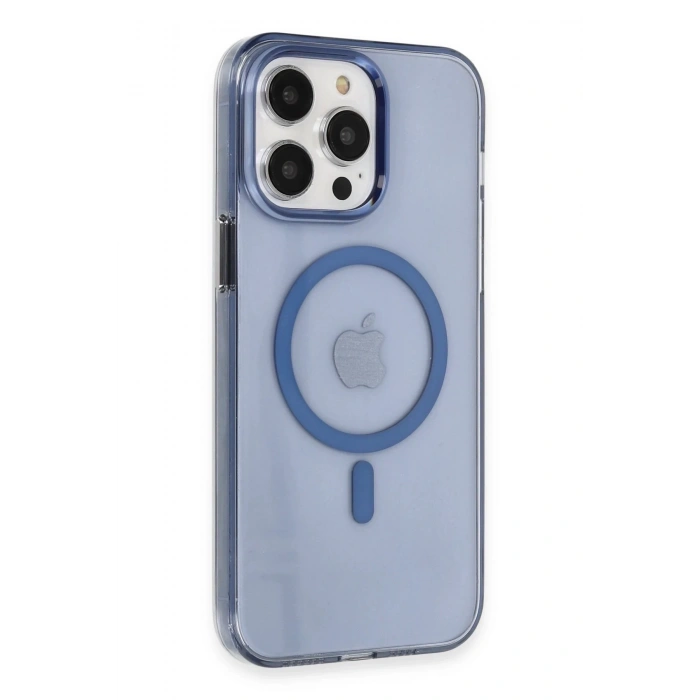Newface iPhone 13 Pro Max Kılıf Tron Şeffaf Magsafe Kapak - Mavi